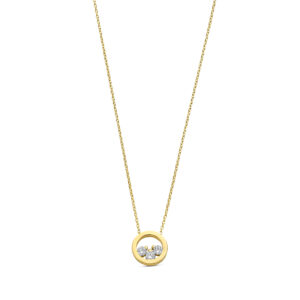 Deze ketting van Minioro is van 14 karaat goud. De ketting is afgewerkt met drie prachtige diamanten.