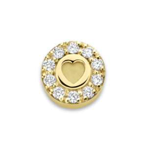 Deze 14 karaats gouden bedel van het merk Minioro is ingelegd met prachtige diamanten. Deze bedel kan je personaliseren met een initiaal of vormpje. Perfect om aan een ketting of armband te hangen.