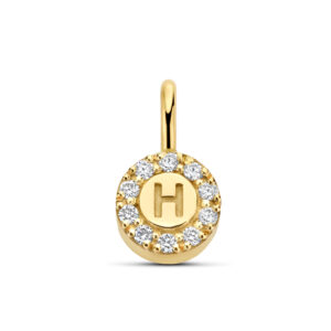 Deze14 karaats gouden bedel van het merk Minioro is ingelegd met prachtige diamanten. Deze bedel kan je personaliseren met een initiaal of vormpje. Perfect om aan een ketting of armband te hangen.