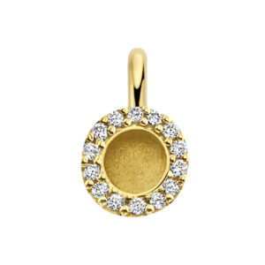 Deze bedel van het merk Minioro is vervaardigd uit 14 karaats goud en heeft een grotere hanger waarin een vingerafdruk, as of moedermelk verwerkt kan worden. Zo ontstaat een elegant en persoonlijk aandenken vol betekenis, afgewerkt met schitterende diamanten.