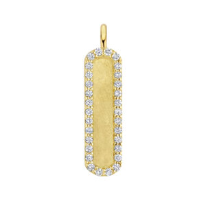 Deze bedel van het merk Minioro is gemaakt van 14 karaats goud en heeft een grotere hanger waarin een vingerafdruk of gravering kan worden verwerkt. Omringd door fonkelende diamanten is dit een elegant en persoonlijk aandenken vol betekenis.