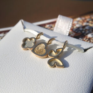 Deze klaverbedel van het merk Minioro is gemaakt van 14 karaats goud en heeft een grotere hanger waarin een vingerafdruk, as of moedermelk kan worden verwerkt. Zodat dit een elegant en persoonlijk aandenken vol betekenis is.