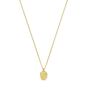Deze ketting van het merk Minioro is gemaakt van 14 karaats goud en heeft een grotere hanger waarin een vingerafdruk of gravering kan worden verwerkt. Zodat dit een elegant en persoonlijk aandenken vol betekenis is.