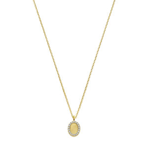 Deze ketting van het merk Minioro is gemaakt van 14 karaats goud en heeft een grotere hanger waarin een vingerafdruk of gravering kan worden verwerkt. Omringd door fonkelende diamanten is dit een elegant en persoonlijk aandenken vol betekenis.